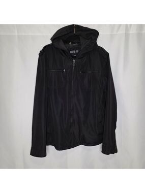 Men's GUESS Black Hooded Lightweight Jacket XL